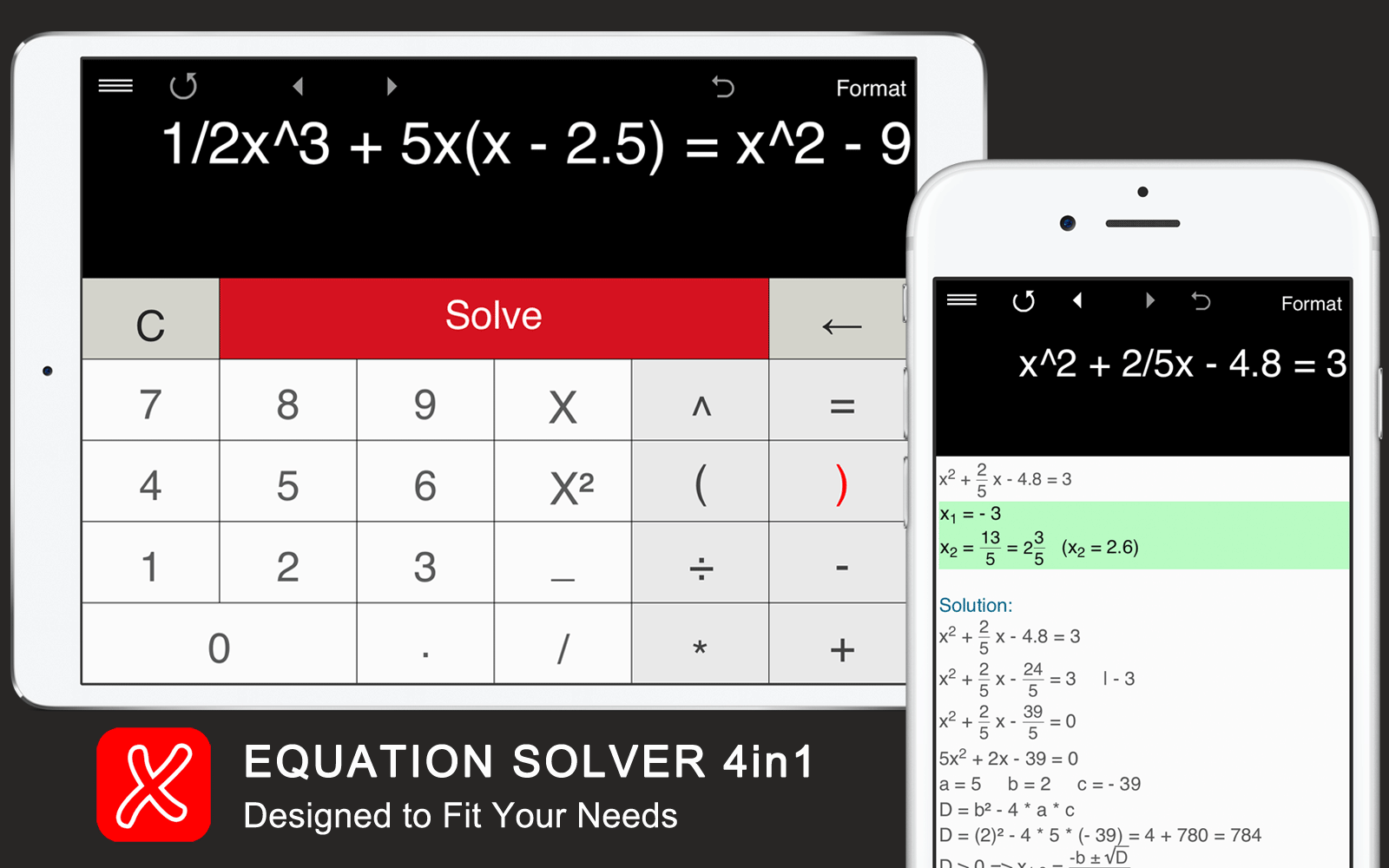 Equation Solver - solve linear,quadratic,cubic and quartic equations